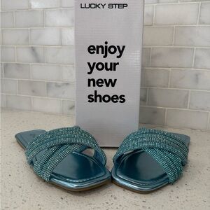 Lucky Step Women's Blue Beaded Sandals